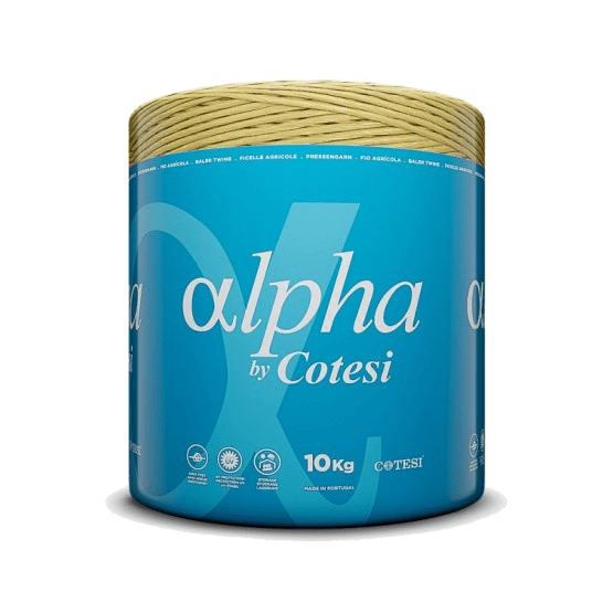 Spool of Cotesi Alpha square baler twine in blue 10kg branded packaging